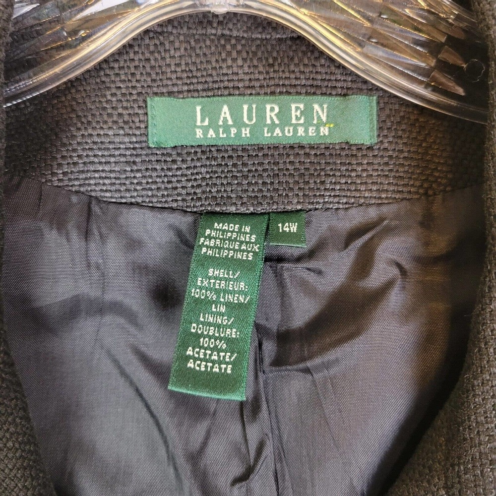 Lauren Ralph Lauren Womens Linen Pockets Blazer Size 14W Black Business Workwear - Picture 5 of 8